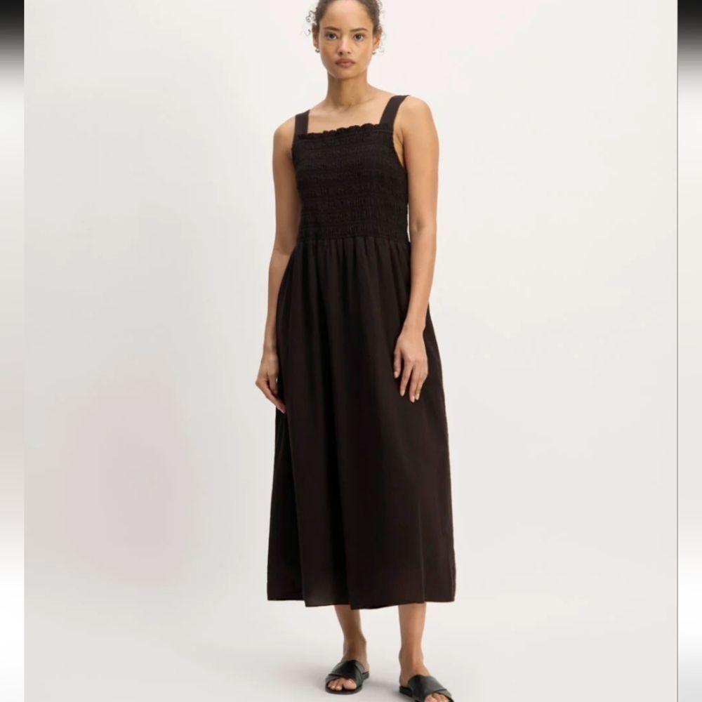 NWT Everlane The Gauze Smock Dress Black Midi Length Square Neck Size L - Picture 13 of 13